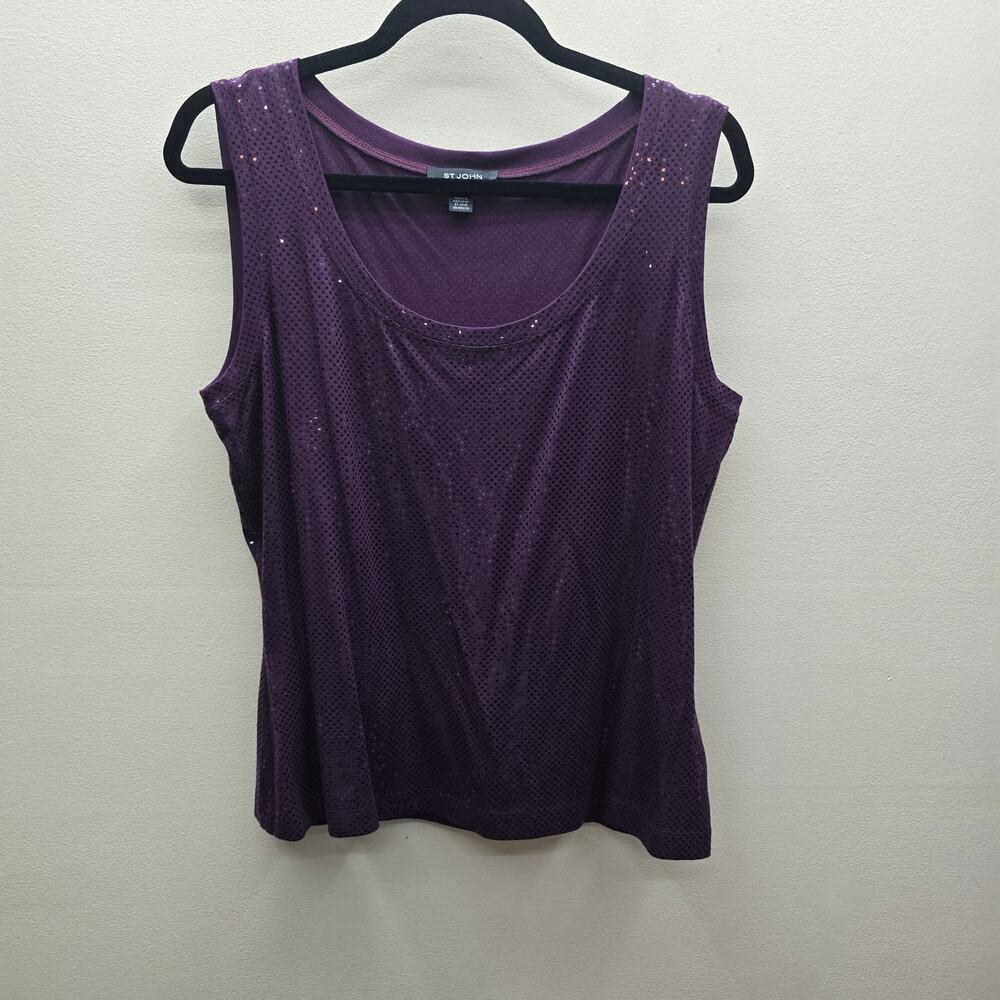 St. John Tank Top Womens Large Sleeveless Shimmering Embellished Plum Purple